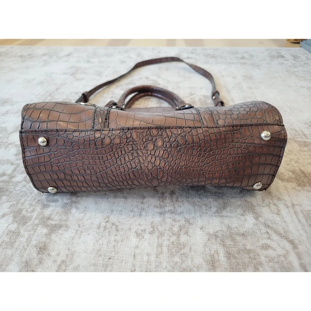 Vintage London Fog Croc Embossed Brown Faux Leather Handbag Shoulder Bag Purse‎